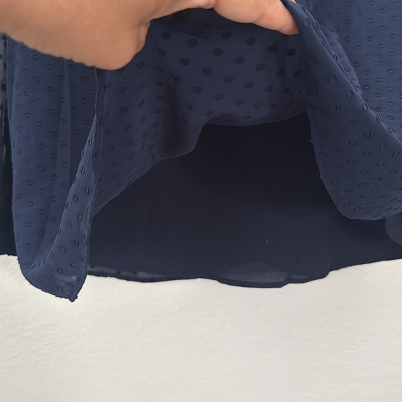 Talbots ClipDot Blue Sheer Sleeve Button Down Blouse Career Evening Petite Large - Picture 8 of 10